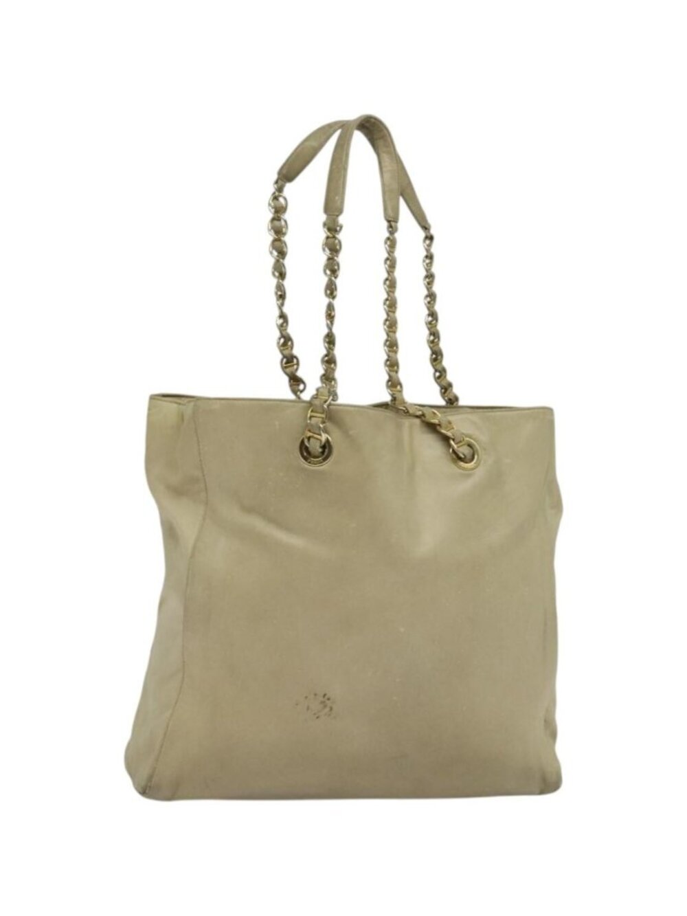 PRADA Chain Tote Bag Leather Beige Gold